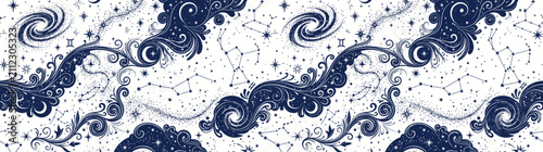 Принти на полотні Celestial Pattern with Swirling Nebulae and Star Constellations