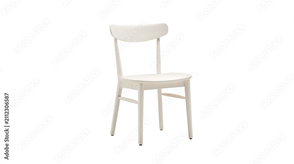 Fototapeta premium A white-backed wooden chair with a clean, polished finish, its sturdy legs and smooth lines offering a blend of comfort and style, ideal for any space