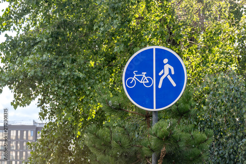 Canvastavla Shared pedestrian and bicycle path sign surrounded by green trees during daytime