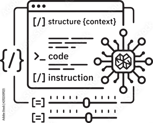 Minimalist Vector Icon: Programming Interface, AI Chip, and Adjustable Parameters