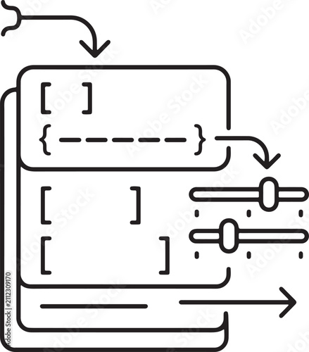 Minimalist Line Icon Representing Code, Data, and Parameter Adjustment