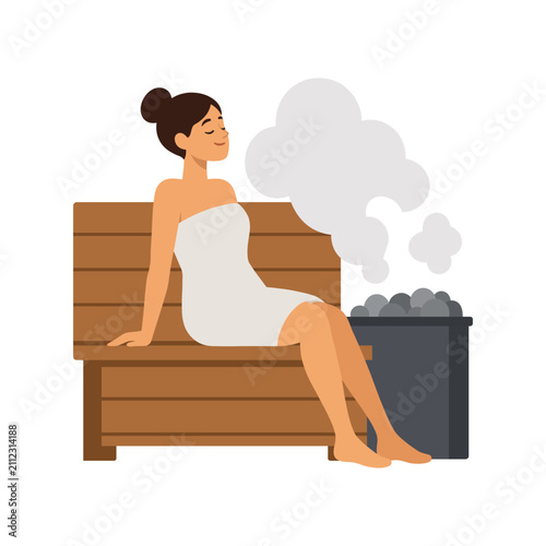 Foto Young woman relaxing in a hot steam sauna