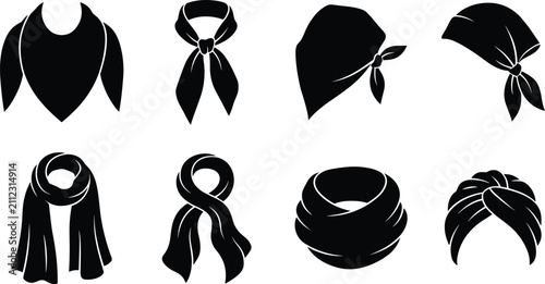 Foto Bandana and scarf silhouette icon set featuring neckerchief, headscarf, turban,