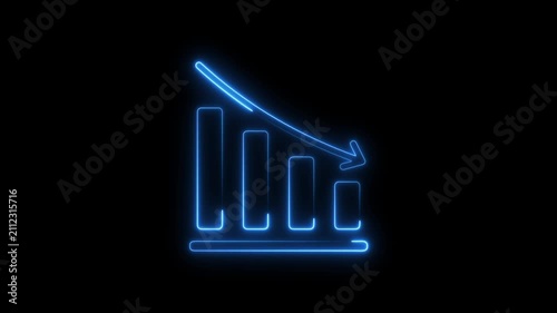 neon line business graph icon animation Neon business graph chart icon animation on isolated black background. Neon business growth idea animated