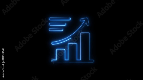 neon line business graph icon animation Neon business graph chart icon animation on isolated black background. Neon business growth idea animated.