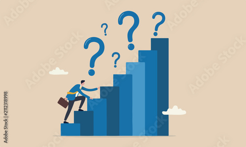 Business success, big step for career or adversity concept, businessman trying hard with full effort to climb up big step ladder or stairway