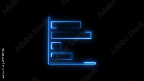 Glowing neon bar graph indicating growth Abstract neon business graph icon animation and black background. 
