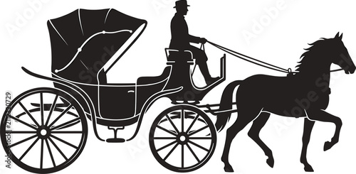 Fotografía Vintage Horse Drawn Carriage Silhouette Vector Illustration With Coachman Driver