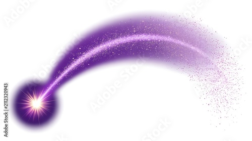 PNG image of Vibrant purple magical shooting star trail with glittering dust and bright light effect on transparent background