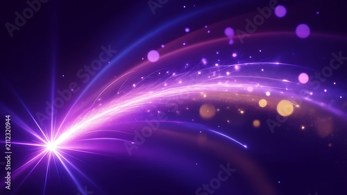  Vibrant purple magical shooting star trail with glittering dust and bright light effect on transparent background