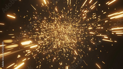 Golden rays explode Burst from Center from dark center, creating stunning dynamic energy effect. Radiant visuals suggest explosion, cosmic event, power burst. award ceremony event, Modern background 