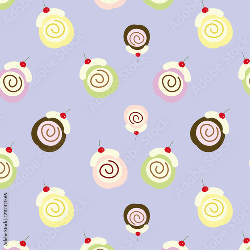 a seamless pattern of colorful roll cake