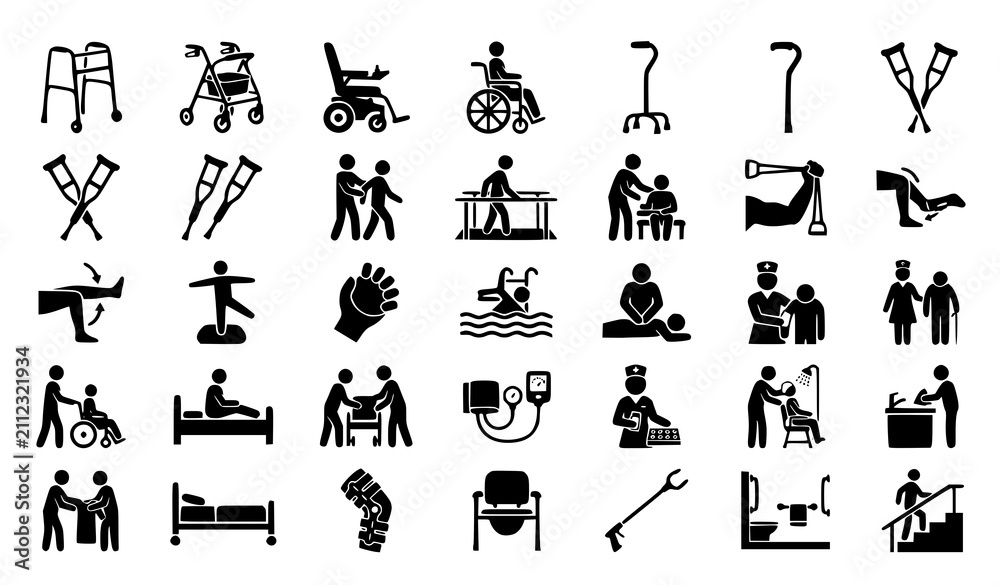 Obraz premium Senior Healthcare Mobility Silhouette Vector Collection