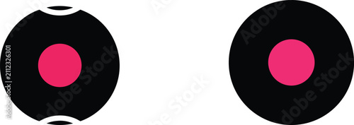 Canvastavla Two identical black circles with pink centers on transparent background, one with cutouts top and bottom, simple graphics