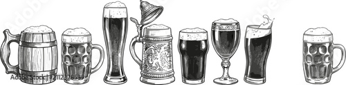 Konstfotografi Vintage hand drawn vector set of traditional international beer glassware cerami