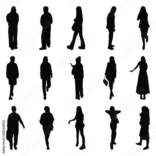 Vector collection set of individual people silhouettes.	
