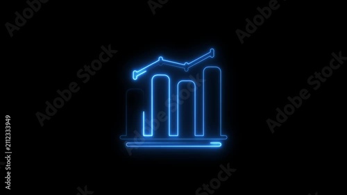 Glowing neon business graph with rising arrow icon on black background. Abstract neon line business graph animation. neon business growth and success concept icon 4k video.