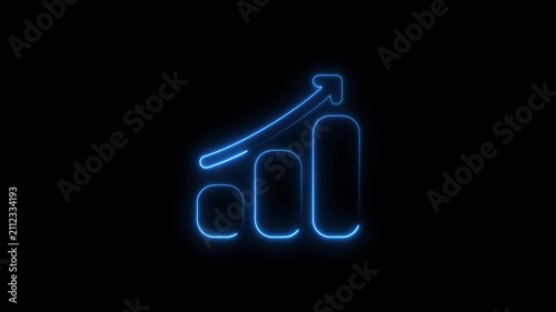 glowing neon business graph growth arrow up arrow. neon arrow business graph icon animation 4k video
