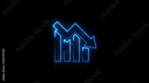 neon line business graph icon animation Neon business graph chart icon animation on isolated black background. Neon business growth idea animated