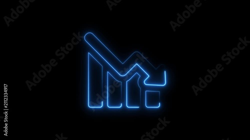 neon line business graph icon animation Neon business graph chart icon animation on isolated black background. Neon business growth idea animated