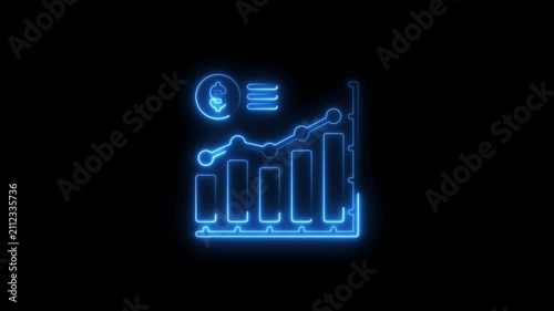 Glowing neon business graph with rising arrow icon on black background. Abstract neon line business graph animation. neon business growth and success concept icon 4k video.