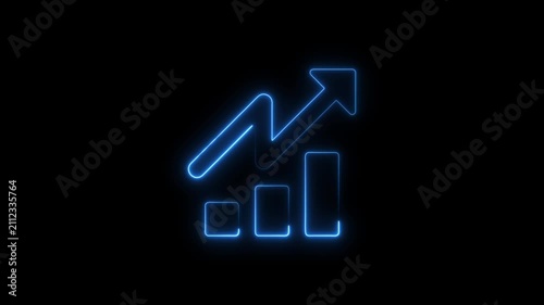 glowing neon business graph growth arrow up arrow. neon arrow business graph icon animation 4k video