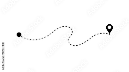 Map route icon with location pins, dotted travel path symbol, navigation journey graphic element.4k motion graphics video animation