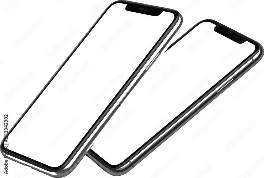 Obraz premium Two modern smartphones with blank screens angled on a white background showcasing digital interface space