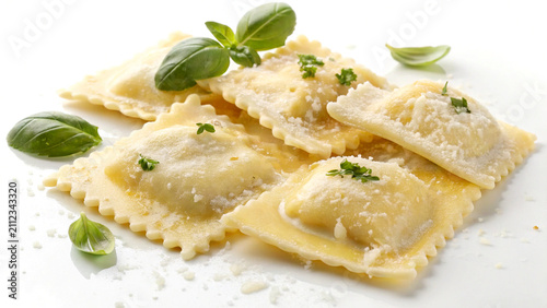 Fresh ravioli pasta isolated on white background