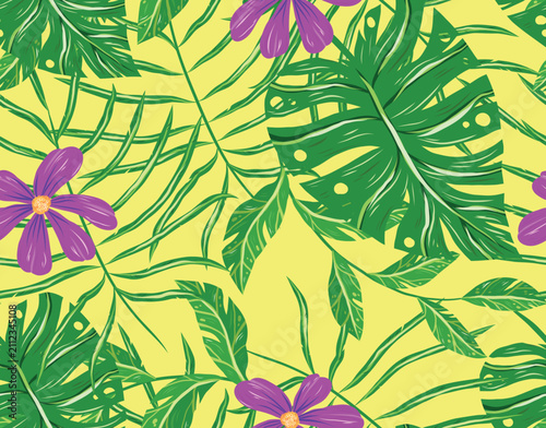 Vector illustration. Tropical foliage. Pattern.