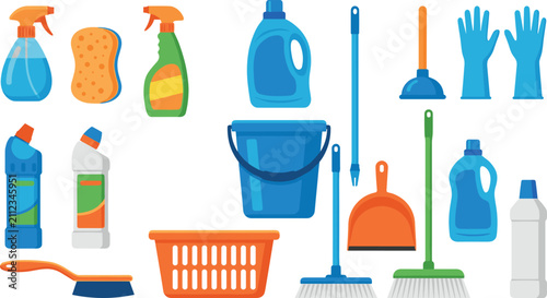 Bild auf Leinwand Housekeeping cleaning supplies vector element set with spray bottles detergents