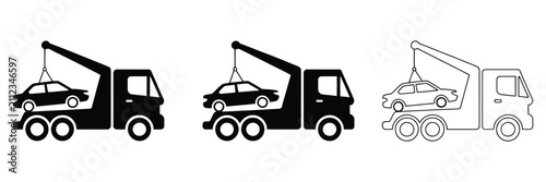 Foto Roadside assistance and tow truck icons illustrating vehicle recovery, car towin