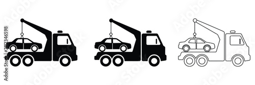 Bild auf Leinwand Roadside assistance and tow truck icons featuring car towing, vehicle recovery,