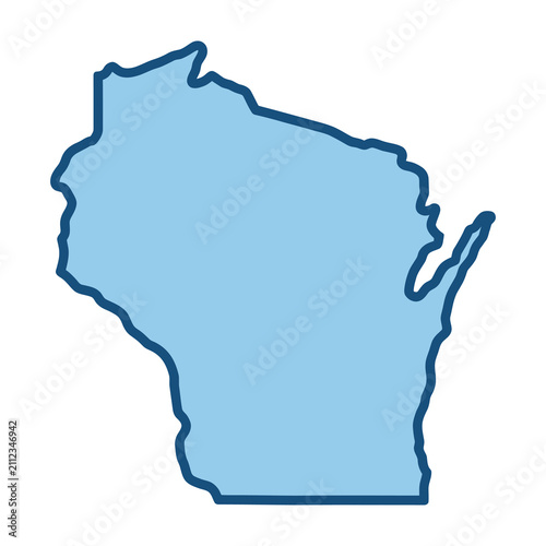 Wisconsin state map outline blue vector illustration