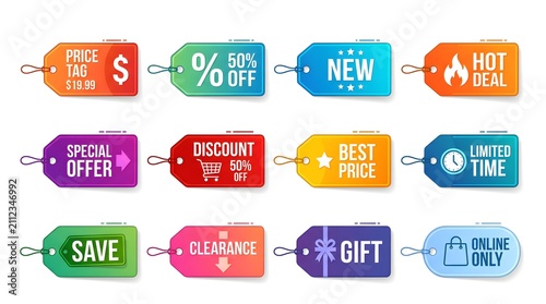 Modern Colorful Price Tag Icon Set Collection Isolated on White Background Clean Commercial Vector Illustration