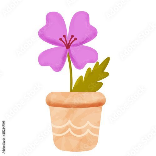 Watercolor Purple Blossom Potted Plant Illustration