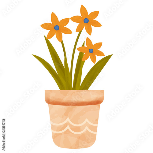 Watercolor Orange Blossom Potted Plant Illustration