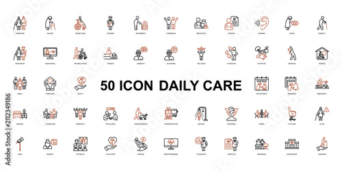 Cuadro en lienzo Comprehensive Daily Care icon set featuring 50 modern symbols for personal hygie