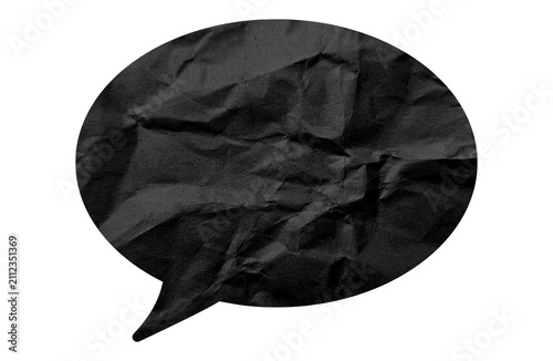Black crumpled speech bubble paper isolated on a transparent background