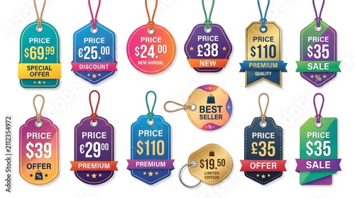 Premium Colorful Retail Price Tag Bundle – Modern Vector Set Isolated High Detail for Adobe Stock