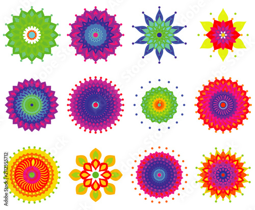 Colorful mandala patterns and circular geometric shapes set