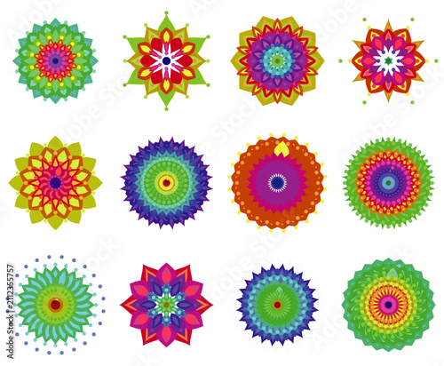 Set of colorful geometric mandala floral patterns