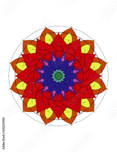 Colorful floral mandala pattern with geometric shapes