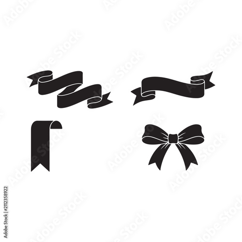 Ribbon Banner, Bow and Decorative Label Vector Silhouette Icons Set