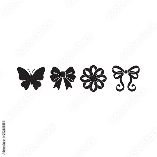 Butterfly, Bow, Flower and Ribbon Decorative Vector Silhouette Icons