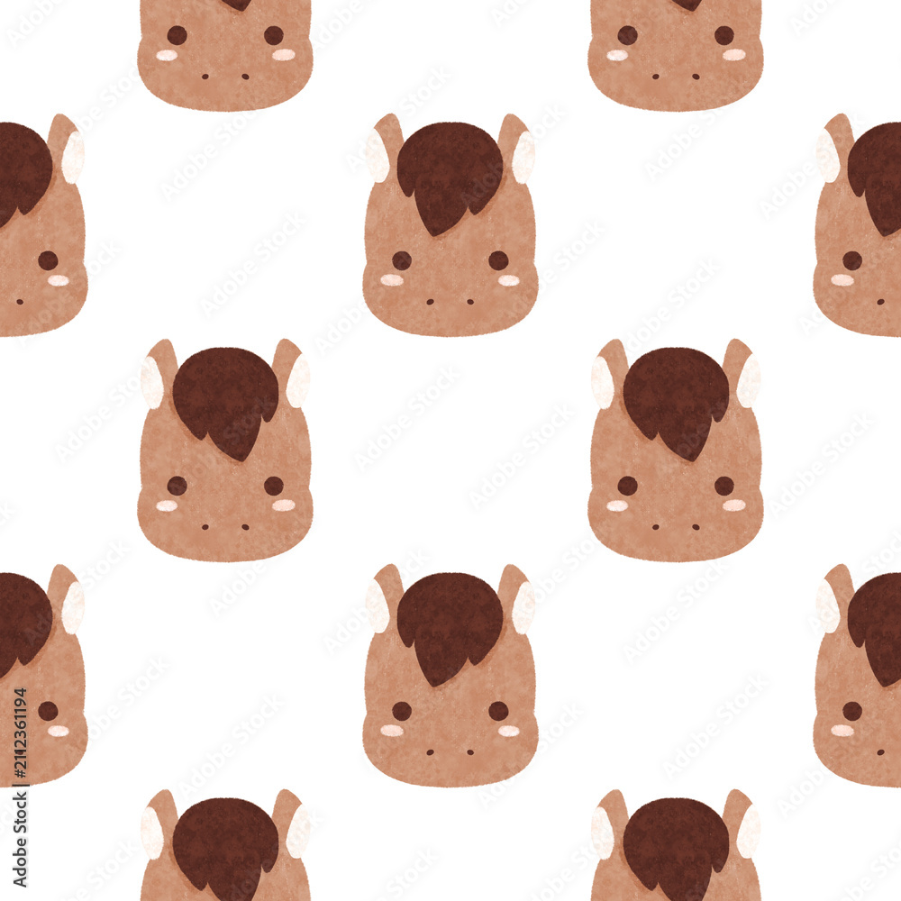 Fototapeta premium horse, seamless pattern with horse, cute cartoon horse faces seamless pattern design, adorable horse repeat texture for fabric and print projects.