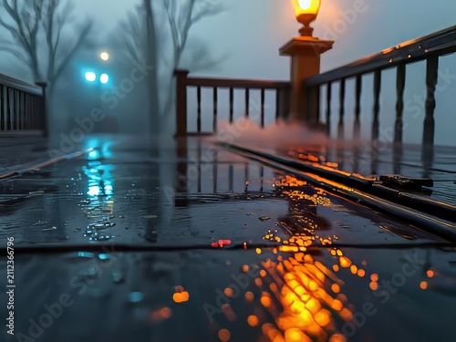 City Sunset Over River with Colorful Lights Reflection on Calm Water, Dark Evening Sky and Urban Landscape Creating a Peaceful Nighttime Atmosphere