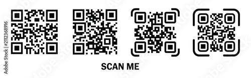 Obraz na płótnie Scan me QR code icon, fake QR pattern design for mobile scanning interface, encrypted information symbol, digital authentication concept, clean modern vector illustration