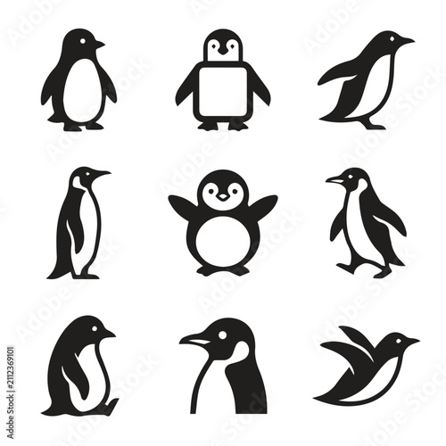 Fotografía Set of penguin character icons with wildlife antarctic character swimming
