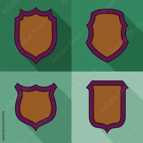 Collection of purple shields with shadows
